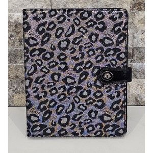 Coach Ocelot Leopard Print iPad Tablet Business Tech Case Black & Silver F61359